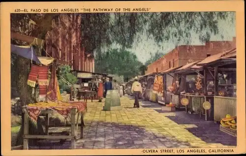 Künstler Ak Los Angeles Kalifornien USA, Olvera Street, Marktstände, El Paso
