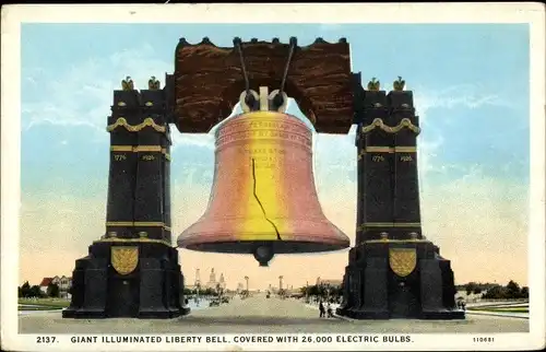 Ak Philadelphia Pennsylvania USA, Giant Illuminated Liberty Bell