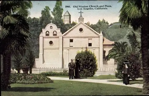 Ak Los Angeles Kalifornien USA, Old Mission Church and Plaza
