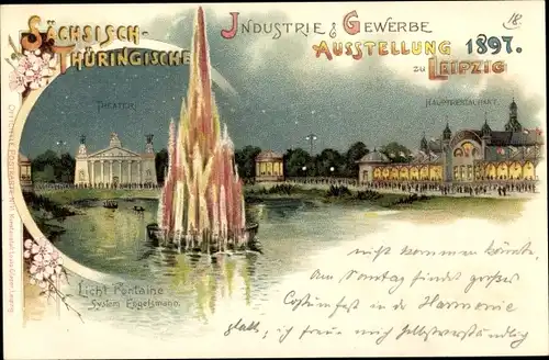 Litho Leipzig, Industrie und Gewerbe Ausstellung 1897, Theater, Licht Fontaine, Hauptrestaurant