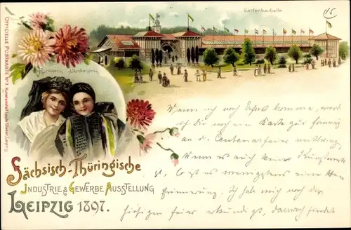 Litho Leipzig, Sächsisch Thüringische Industrie und Gewerbeausstellung 1897, Frauen in Trachten