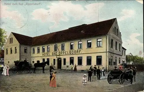 Ak Opolno Zdrój Bad Oppelsdorf Bogatynia Reichenau Schlesien, Hotel Bad Oppelsdorf, Kutsche