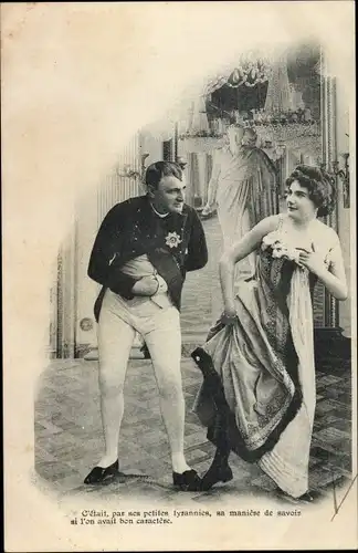 Ak Napoleon mit geliebter Frau, Liebespaar, Schauspieler, Szene, Tollpatschigkeit