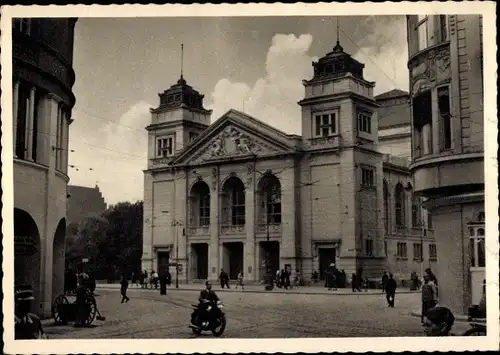 Ak Bydgoszcz Bromberg Westpreußen, Stadttheater, Motorradfahrer
