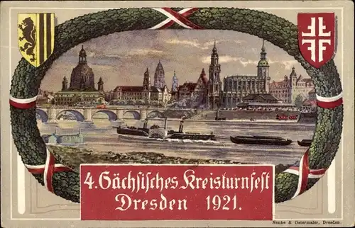 Passepartout Wappen Ak Dresden, 4. Sächsisches Kreisturnfest 1921