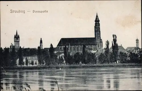 Ak Straubing an der Donau Niederbayern, Donaupartie, Kirche