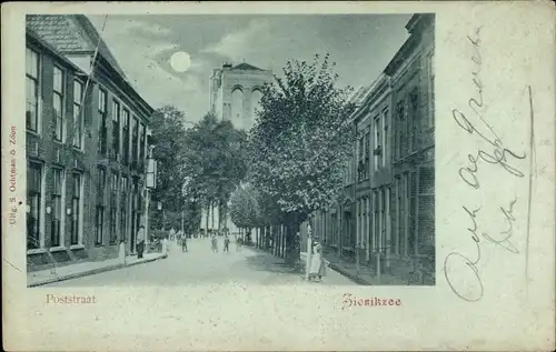 Mondschein Ak Zierikzee Zeeland, Poststraat