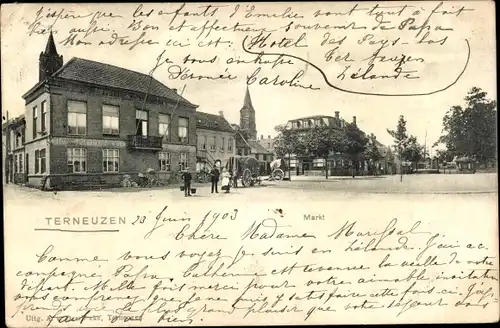 Ak Terneuzen Zeeland Niederlande, Markt, Hotel de Commerce