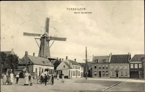 Ak Terneuzen Zeeland Niederlande, Markt, Windmühle