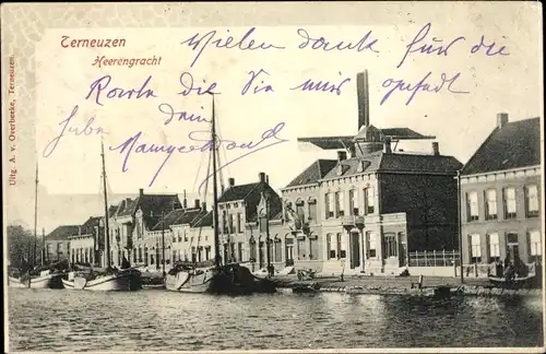 Ak Terneuzen Zeeland Niederlande, Heerengracht, Boote, Windmühle