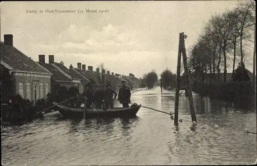 Ak Oud Vossemeer Zeeland Niederlande, 13 Maart 1906, Soldaten, Ruderboot, Überflutung