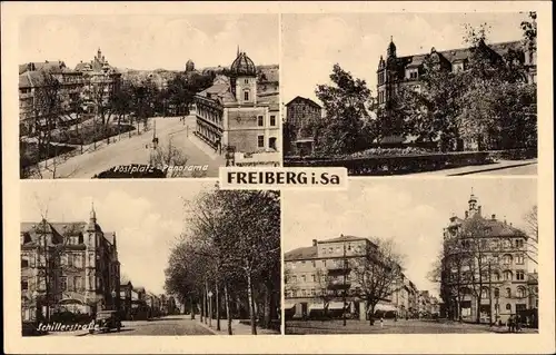 Ak Freiberg in Sachsen, Postplatz Panorama, Schillerstraße