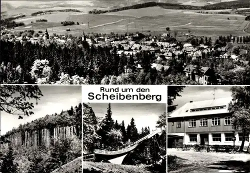 Ak Scheibenberg im Erzgebirge, Panorama, Orgelpfeifen, Skisprungschanze