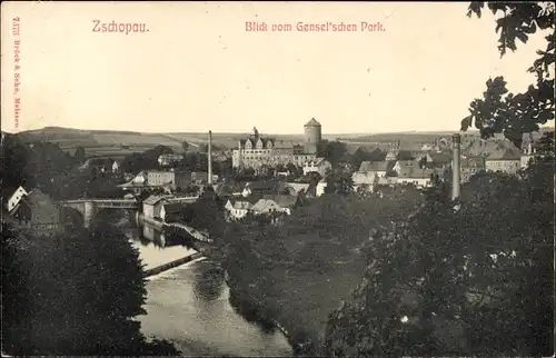 Ak Zschopau im Erzgebirge Sachsen, Blick vom Gensel'schen Park