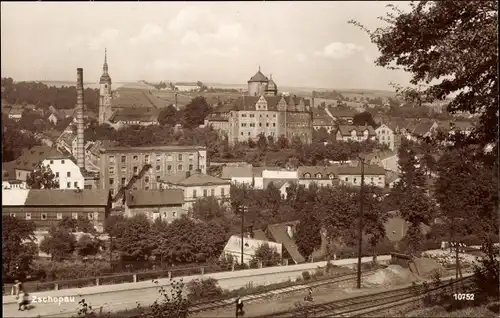 Ak Zschopau im Erzgebirge Sachsen, Blick auf die Stadt, Gleise, Kirche