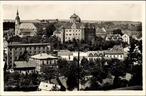 Ak Zschopau im Erzgebirge Sachsen, Ortsansicht mit Kirche und Schloss