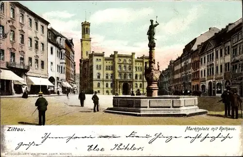 Ak Zittau in Sachsen, Marktplatz mit Rathaus