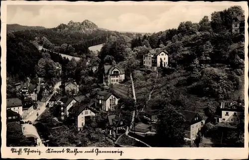 Ak Rathen an der Elbe Sächsische Schweiz, Totale mit Berg Gamrig