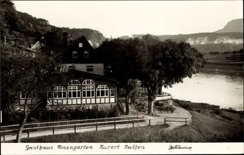 Foto Ak Kurort Rathen im Elbsandsteingebirge, Gasthaus Rosengarten