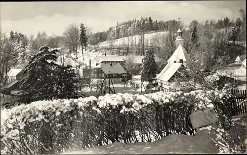 Ak Lückendorf Oybin Oberlausitz, Blick auf Kirche und Kretscham, Winteransicht