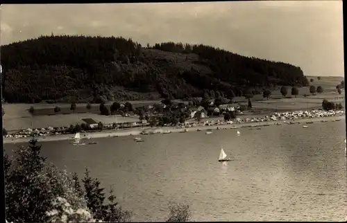 Ak Saalburg in Thüringen, Kloster, an der Bleiloch-Talsperre, Segelboote