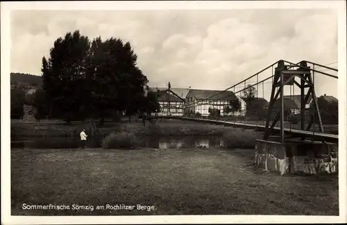 Ak Sörnzig Seelitz in Sachsen, Sommerfrische am Rochlitzer Berg, Hängebrücke