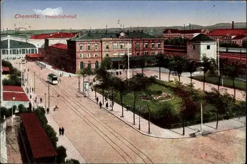 Ak Chemnitz in Sachsen, Hauptbahnhof, Platz
