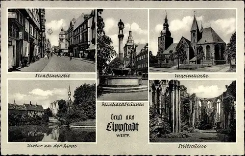 Ak Lippstadt in Westfalen, Straßenpartie, Marienkirche, Stiftsruine, Bernhardbrunnen