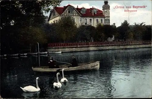 Ak Bayreuth in Oberfranken, Röhrensee, Schwäne, Bootspartie