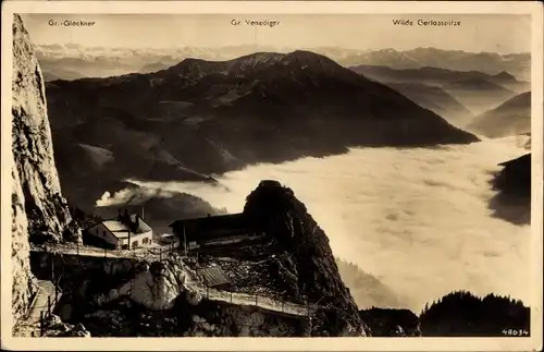 Ak Bayrischzell im Mangfallgebirge Oberbayern, Wendelsteinhaus mit Nebelmeer gegen Süden