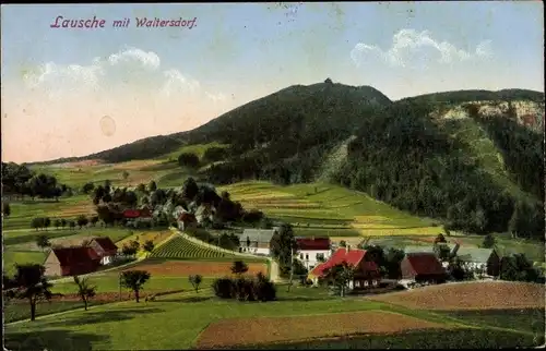 Ak Waltersdorf Großschönau, Ortsansicht, Lausche, Panorama, Felder, Wald