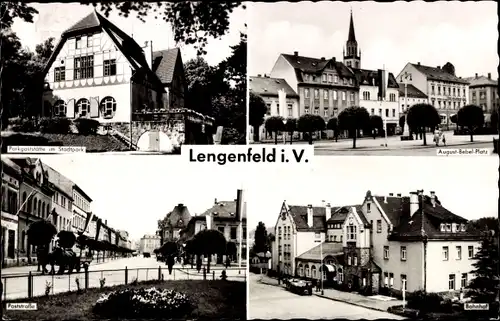 Ak Lengenfeld Vogtland Sachsen, Parkgaststätte, August Bebel Platz, Bahnhof