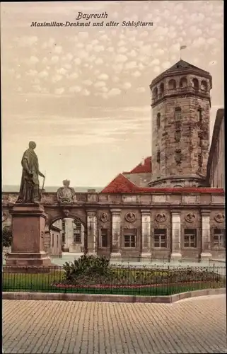 Ak Bayreuth in Oberfranken, Maximilian Denkmal, alter Schlossturm