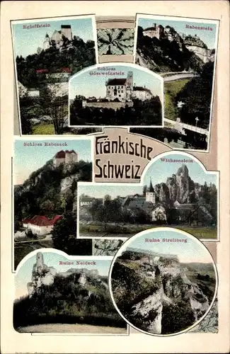 Ak Gößweinstein in Oberfranken, Rabenstein, Schloss Gößweinstein, Ruine Streitberg, Schloss Rabeneck