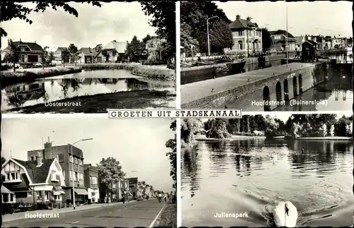 Ak Stadskanaal Groningen, Julianapark, Schwan, Hoofdstraat, Buinersluis