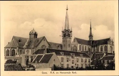 Ak Goes Zeeland Niederlande, R. K. en Hervormde Kerk