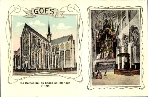 Ak Goes Zeeland Niederlande, Kathedrale, innen und aussen, 1743