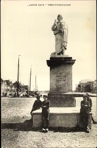 Ak Brouwershaven Zeeland, Jacob Cats, Kinder am Denkmal