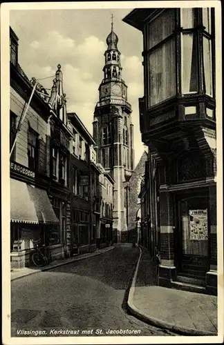 Ak Vlissingen Zeeland Niederlande, Kerkstraat met St. Jacobstoren