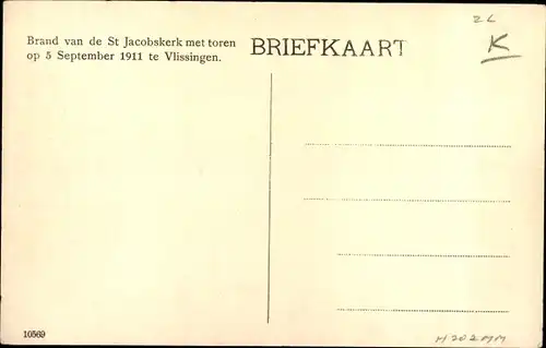 Ak Vlissingen Zeeland, Brand van de St. Jacobskerk met toren, 05.09.1911