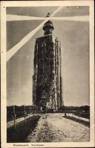 Ak Westkapelle Zeeland Niederlande, Vuurtoren, Außenansicht, Lichtstrahl