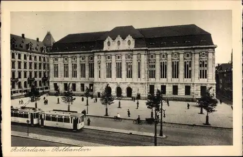 Ak Rotterdam Südholland Niederlande, Postkantoor, Straßenbahn