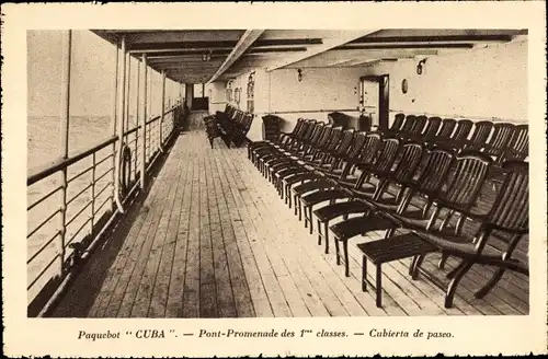 Ak Paquebot Cuba, CGT French Line, Pont Promenade des 1res classes