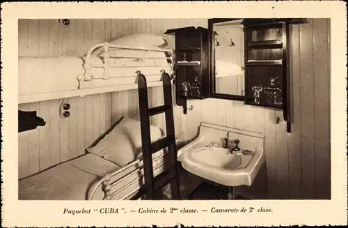 Ak Paquebot Cuba, CGT French Line, Cabine de 2me classe