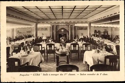 Ak Paquebot Cuba, CGT French Line, Salle à manger, 1res Classes