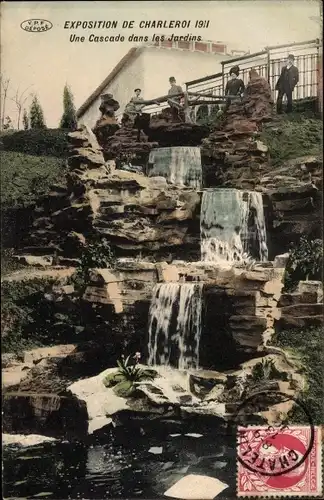 Ak Charleroi Wallonien Hennegau, Exposition 1911, Une Cascade dans les Jardins