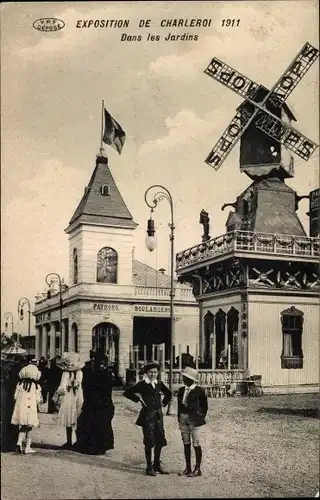 Ak Charleroi Wallonien Hennegau, Exposition 1911, Jardins, Windmühle