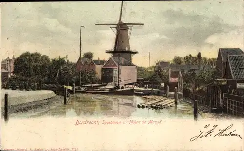 Ak Dordrecht Südholland Niederlande, Spuihaven en Molen de Maagd