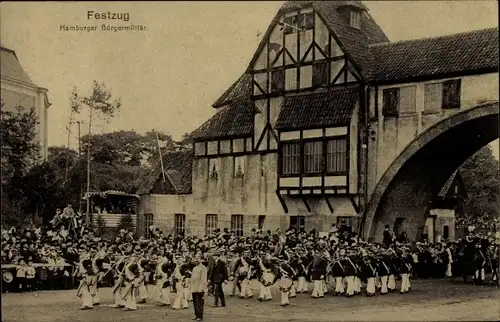 Ak Hamburg, 16. Deutsches Bundesschießen 1909, Festzug, Hamburger Bürgermilitär