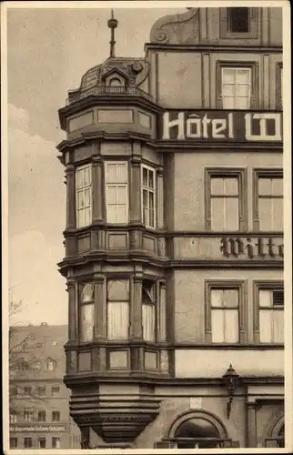 Ak Würzburg am Main Unterfranken, Erker am vorderen Kressenhof, Hotel Wittelsbacher Hof, Marktplatz